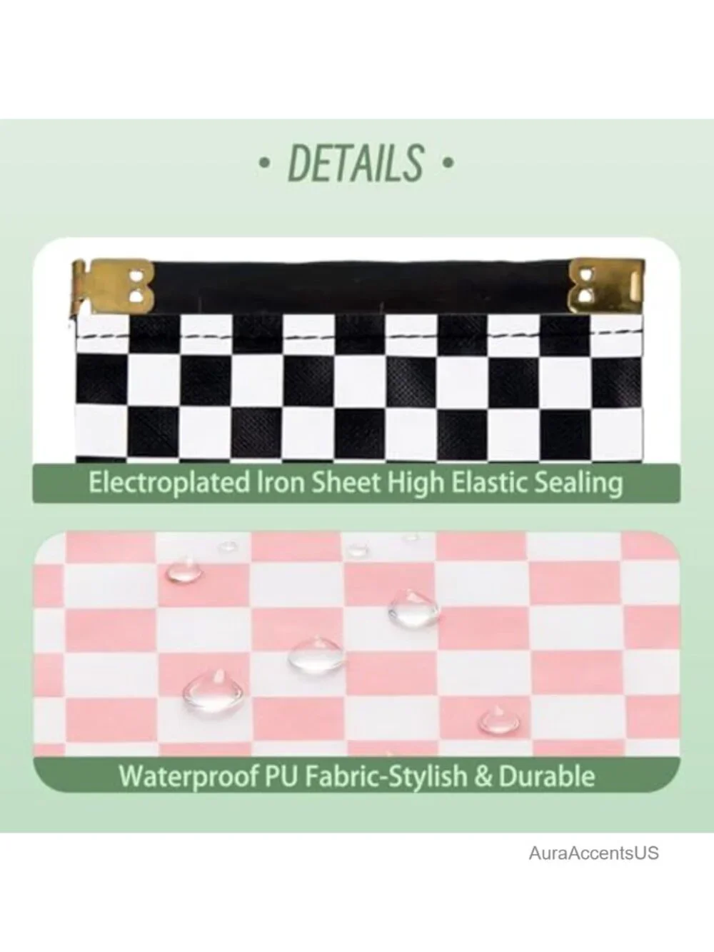 Set of 3 Mini Cosmetic Pouch with Checkerboard Pattern - Faux Leather